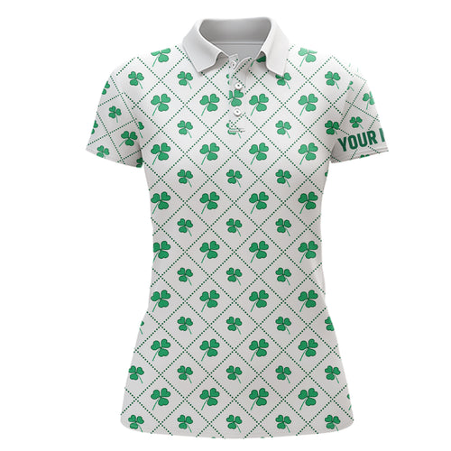 Green Clover On Checkered Pattern Patrick Day Golf Shirts Custom Name Golf Gifts For Women LDT1268