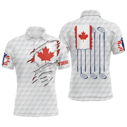 Canada Flag Golf Pattern Mens Polo Shirt Red Maple Leaf Golf Shirts For Men Patriotic Golf Gifts LDT0271