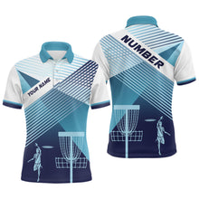 Load image into Gallery viewer, Disc Golf Silhouette White Blue Womens Polo Shirt Personalized Cool Disc Golf Tops For Women LDT0609