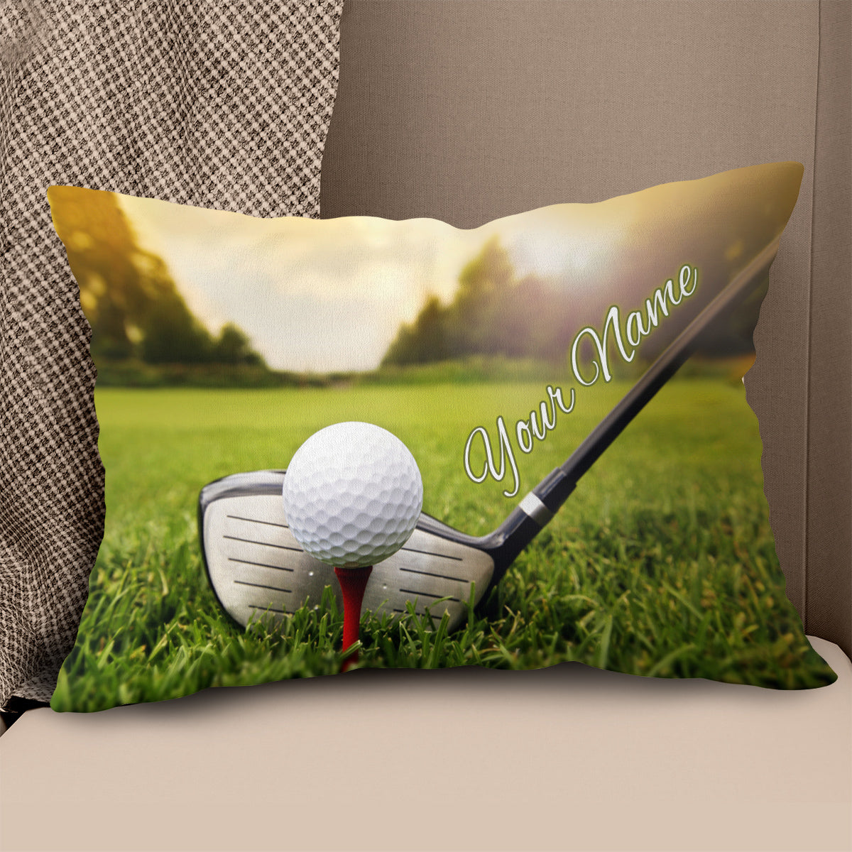 Golf Club And Ball In Grass Custom Throw Pillow Personalized Golf Gifts LDT1108
