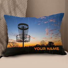 Load image into Gallery viewer, Sunset Disc Golf Basket Custom Name Pillow Personalized Disc Golf Gifts LDT1109