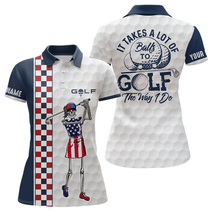 Customized Skull Golf Polo Shirt Checkerboard Funny Golf Shirts For Women, Crazy Golf Gifts LDT0296