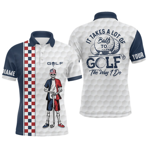 Customized Mens Skull Golf Polo Shirt Checkerboard Funny Golf Shirts For Men, Crazy Golf Gifts LDT0296