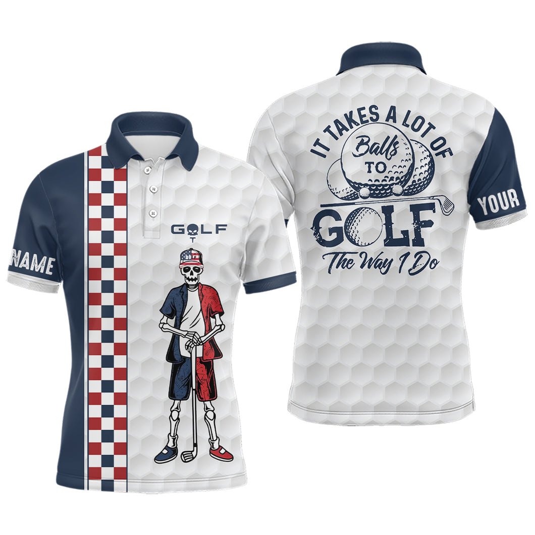 Customized Mens Skull Golf Polo Shirt Checkerboard Funny Golf Shirts For Men, Crazy Golf Gifts LDT0296