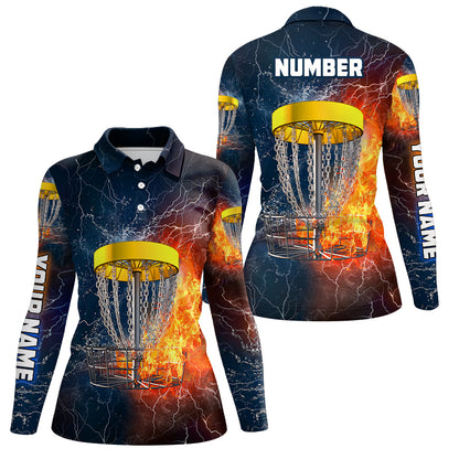 Fire And Water Womens Disc Golf Polo Shirt, Lightning Disc Golf Shirts For Women, Disc Golf Gifts LDT0082