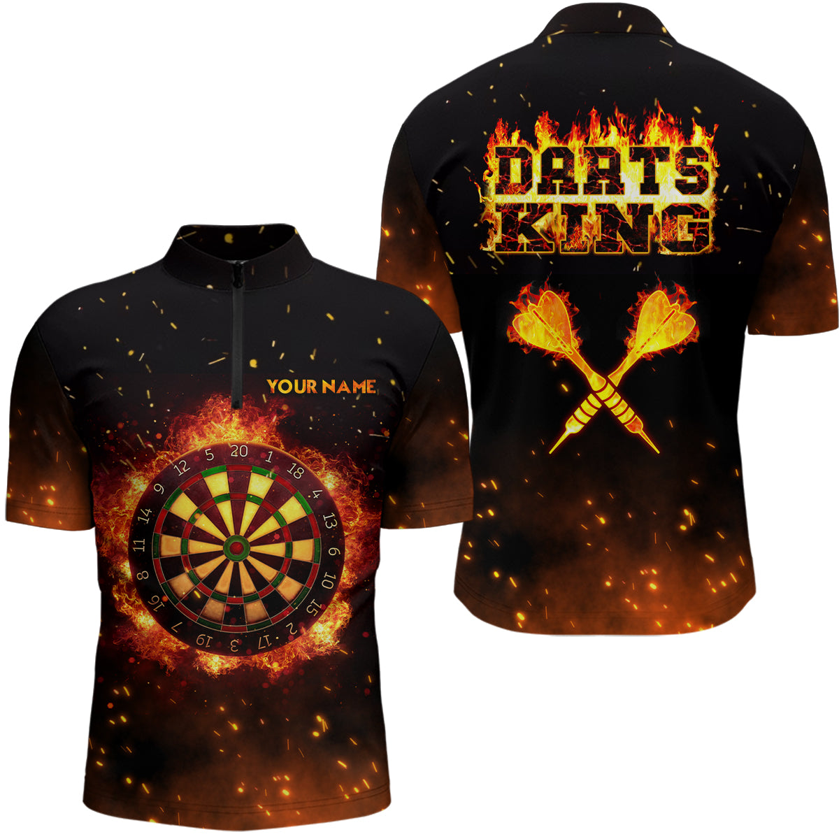 Personalized Flame Darts King Quarter Zip Shirt Custom Name Fire Darts Jersey For Men LDT0312