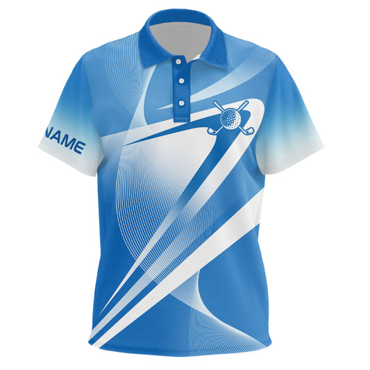 White Blue Custom Name Kids Golf Polo Shirts Personalized Golf Shirts For Kid Golf Gifts LDT1320