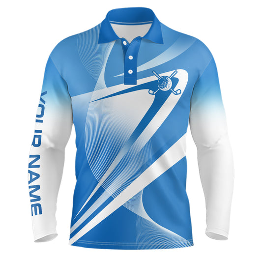 White Blue Custom Name Mens Golf Polo Shirts Personalized Golf Shirts For Men Golfing Gifts LDT1320