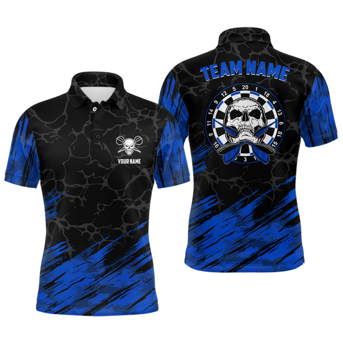Personalized 3D All Over Print Men Skull Darts Polo Shirt Navy Black Dart Jerseys For Men LDT0645