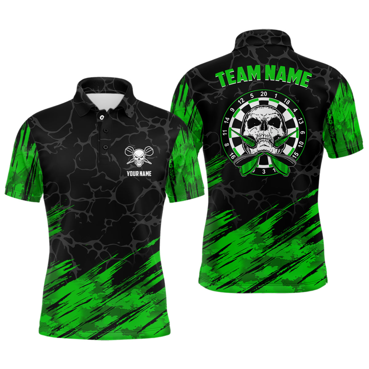 Personalized 3D All Over Print Men Skull Darts Polo Shirt Green Black Dart Jerseys For Men LDT0646