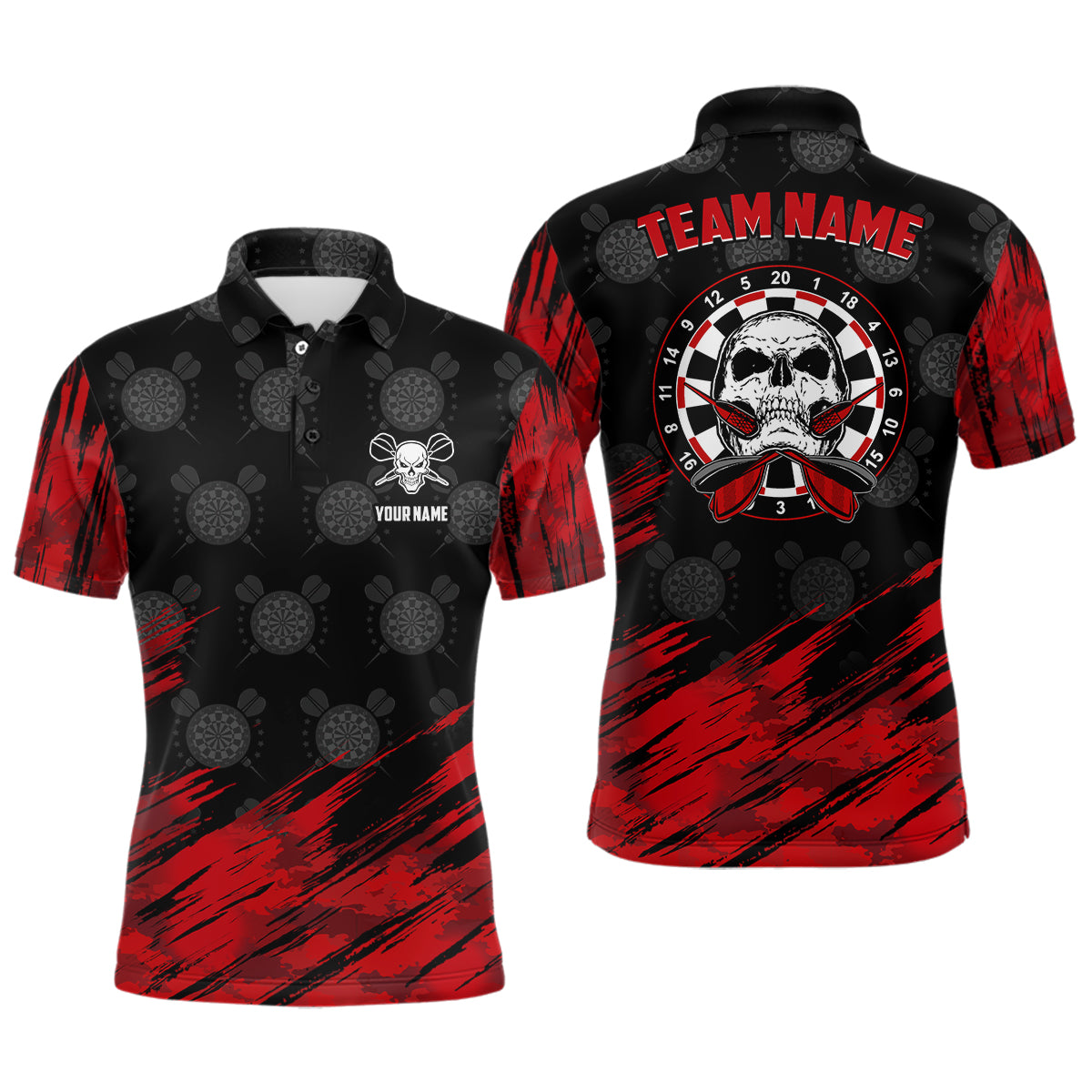 Personalized All Over Print Mens Skull Darts Polo Shirt Red Black Dart Jerseys For Men LDT0648