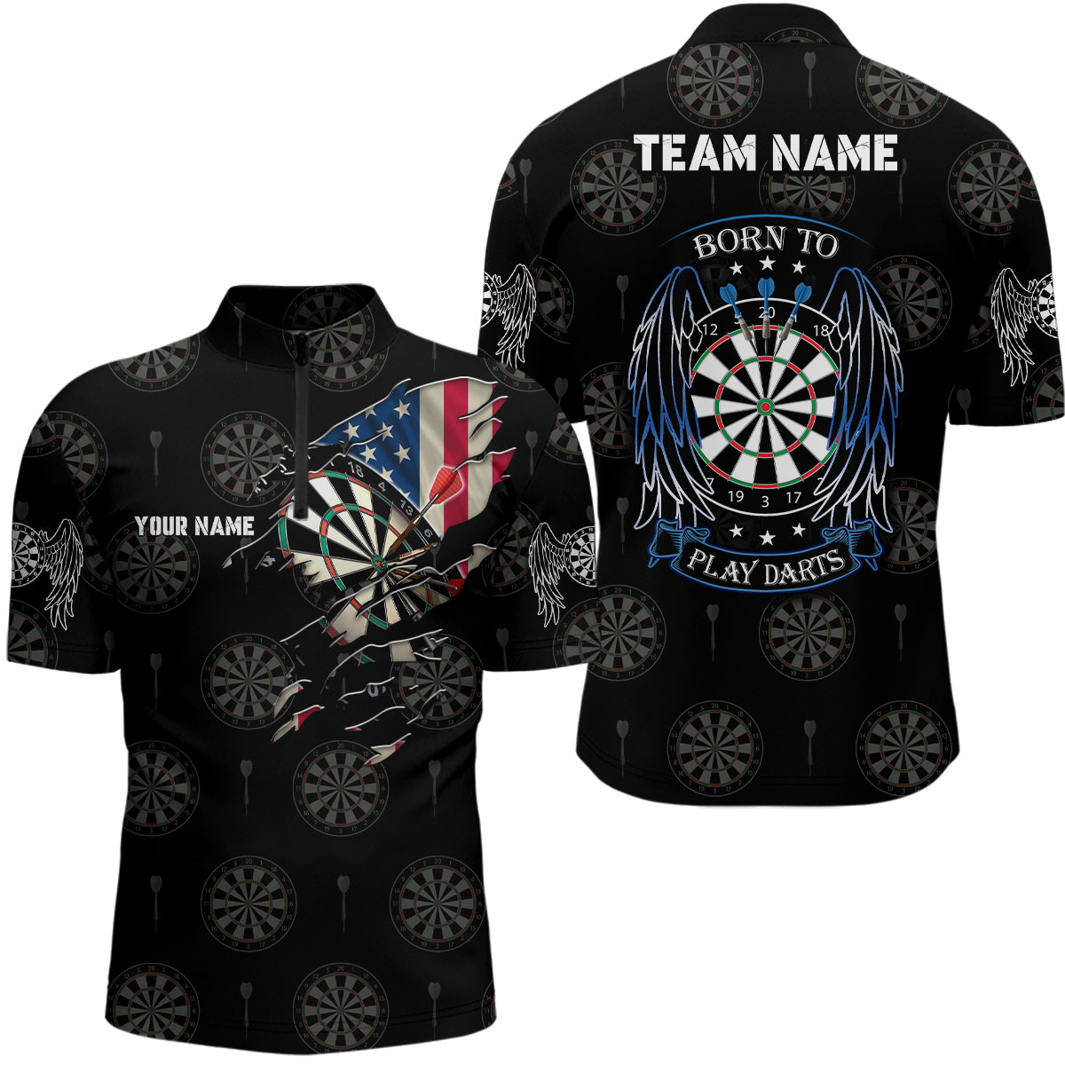 Born To Play Darts American Flag Custom Darts Quarter Zip Shirt Patriotic Men Dart Jerseys LDT0650
