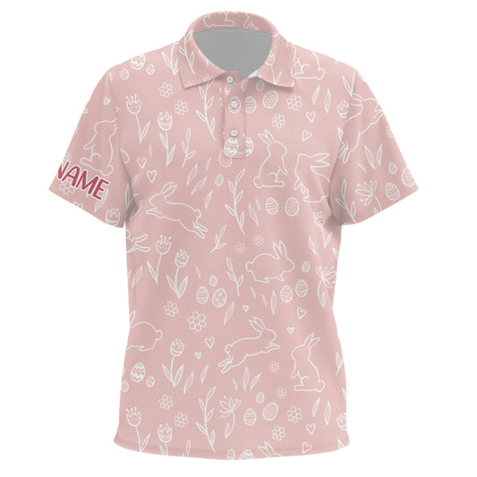 Pink Cute Easter Eggs & Bunnies Kids Golf Polo Shirt Custom Easter Day Golf Tops For Kid LDT1335