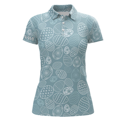 Blue Funny Easter Eggs Womens Golf Polo Shirt Custom Easter Day Golf Tops For Women Golf Gift LDT1336