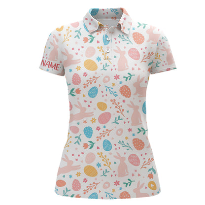 Colorful Easter Eggs & Bunnies Womens Golf Polo Shirt Custom Easter Funny Golf Tops For Women LDT1339