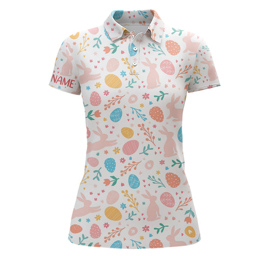 Colorful Easter Eggs & Bunnies Womens Golf Polo Shirt Custom Easter Funny Golf Tops For Women LDT1339