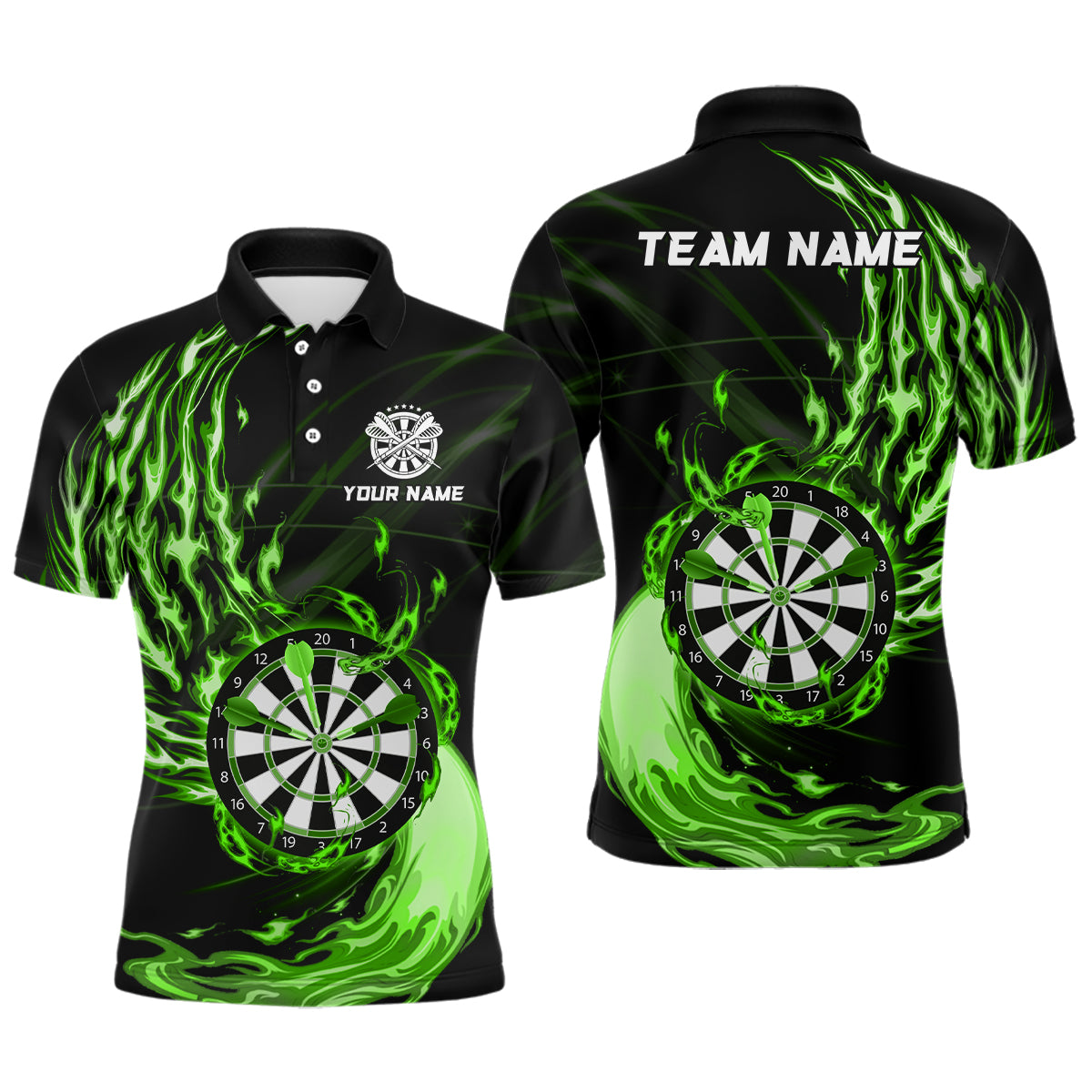 Green Fire Dartboard Mens Darts Polo Shirt Custom Darts Shirt For Men Dart Jerseys LDT1473