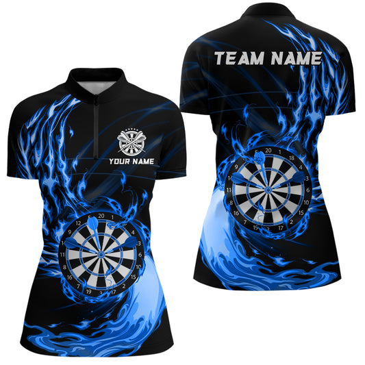 Blue Fire Dartboard Darts Quarter Zip Shirt Custom Darts Shirt For Women Dart Jerseys LDT1472