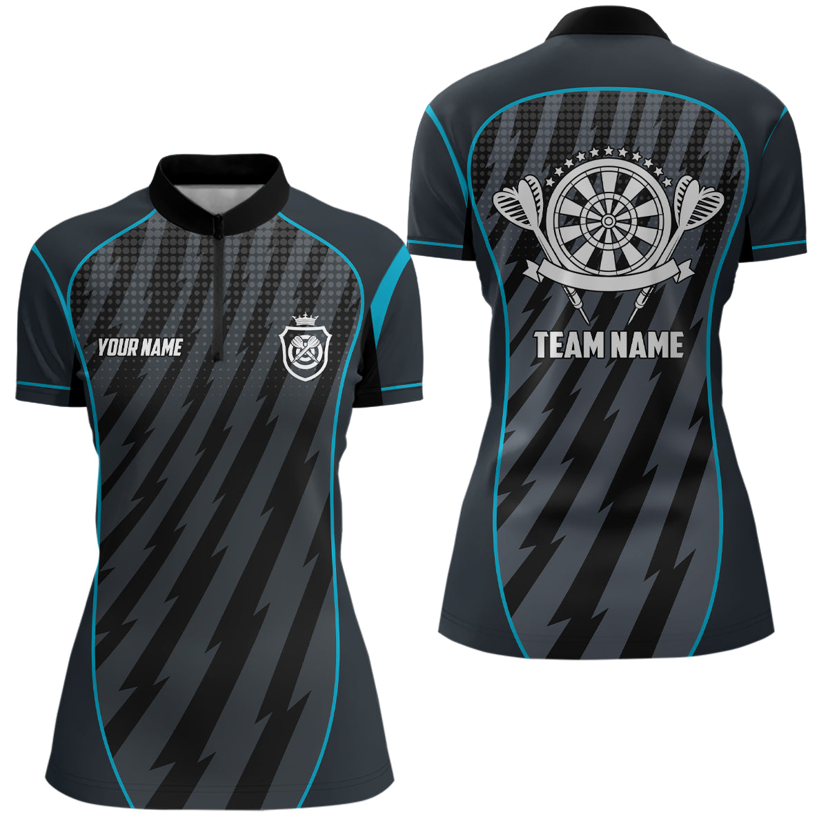 Personalized Sport Style Blue Grey Lightning Darts Quarter-Zip Shirt Dart Jersey For Women LDT0368