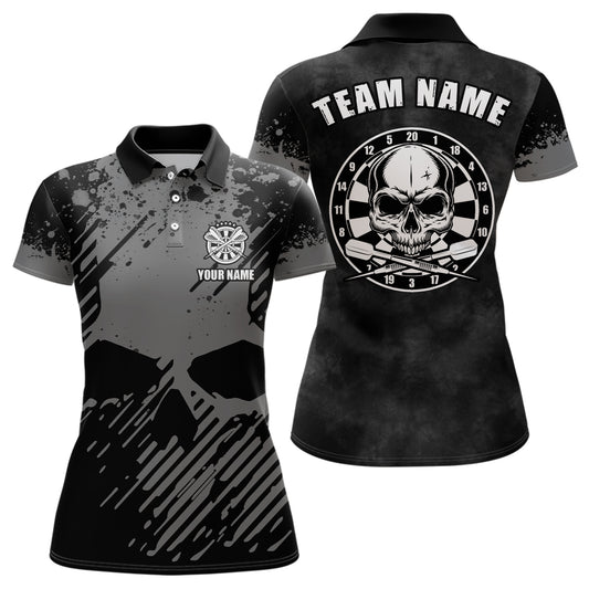 Personalized Black Grey Grunge Darts Polo Shirt Skull Darts Shirt For Women Dart Jersey LDT0681