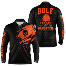 Load image into Gallery viewer, Golf Gangster Skull Mens Polo Shirt Custom Black Orange Golf Pattern Scary Golf Shirts For Men LDT0374