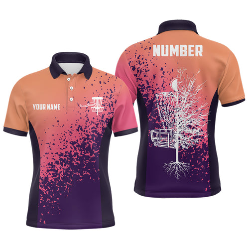 Personalized Disc Golf Gradient Sunset Paint Men Polo Shirt Custom Disc Golf Shirts For Men LDT0702