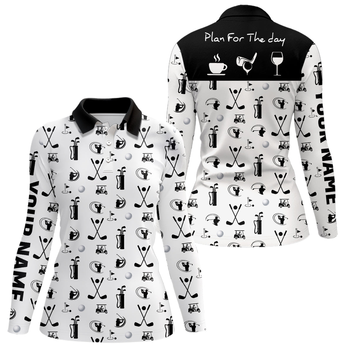 Black White Plan For The Day Golf Icons Polo Shirt Custom Golf Shirts For Women Golf Gifts LDT0392