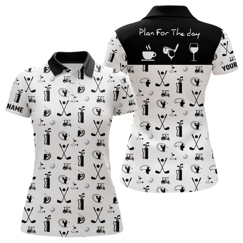 Black White Plan For The Day Golf Icons Polo Shirt Custom Golf Shirts For Women Golf Gifts LDT0392