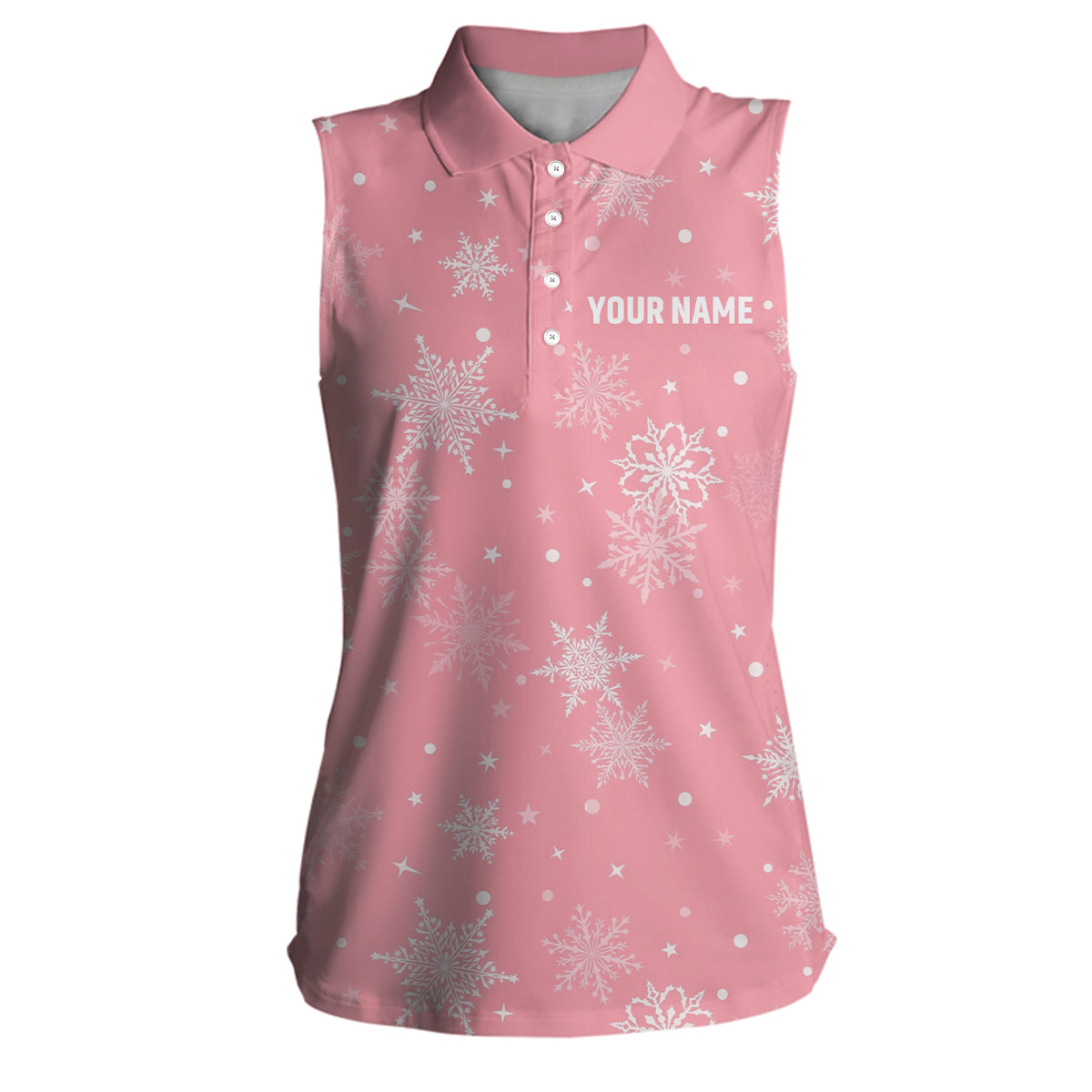 Snowflakes Christmas Womens Sleeveless Polo Shirt Custom Pink Golf Shirts For Women Cute Golf Gifts LDT0921