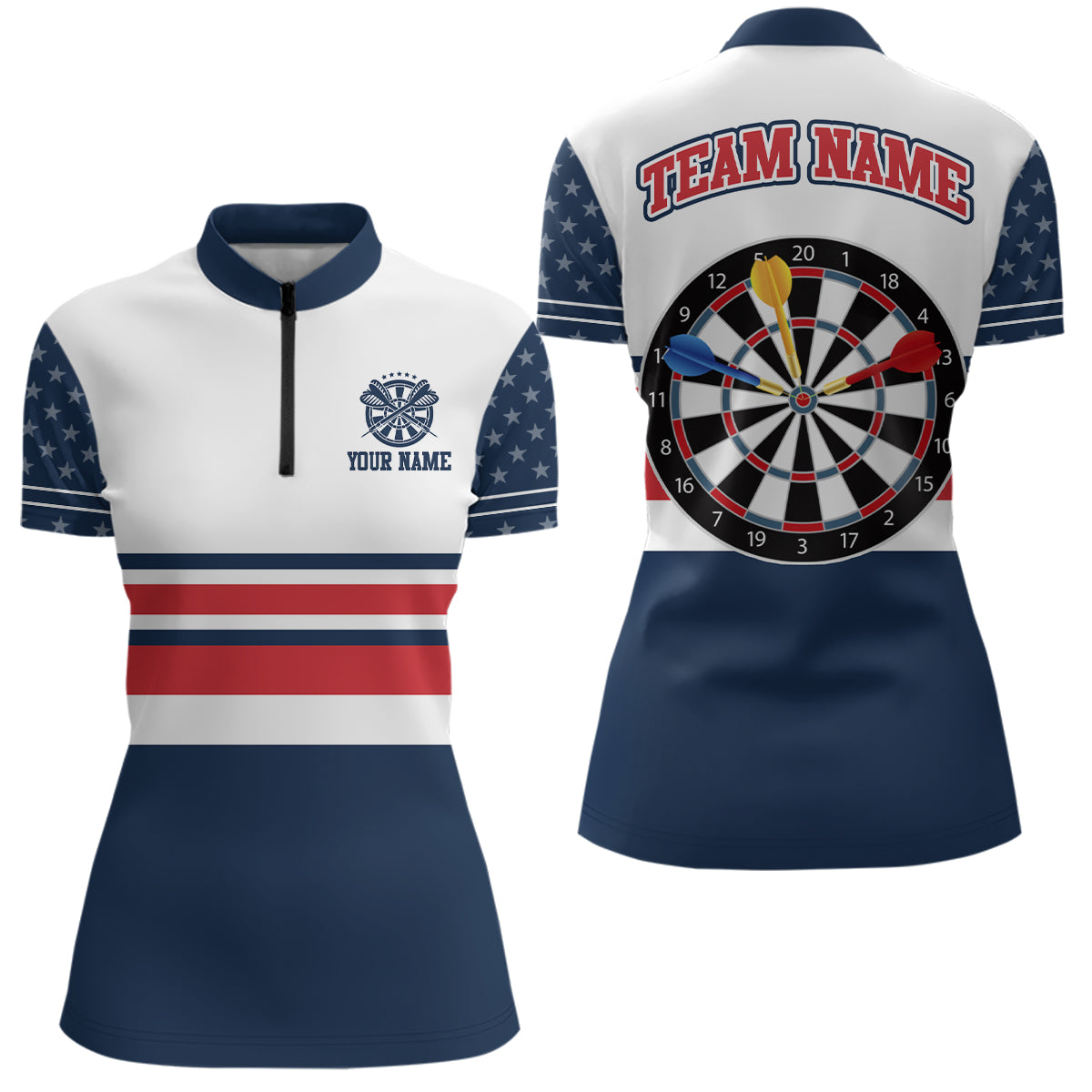 Personalized American Flag Dartboard Quarter-Zip Shirt Patriotic Darts Jersey For Women LDT0410