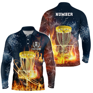 Fire And Water Mens Disc Golf Polo Shirts, Lightning Golf Shirts For Men, Disc Golf Gifts LDT0150