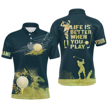 Load image into Gallery viewer, Mens Golf Artistic Wet Paint Polo Shirt, Personalized Dark Green Golf Shirts For Mens Golfing Gifts LDT0143