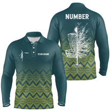 Load image into Gallery viewer, Personalized Mens Disc Golf Polo Shirt Gradient Green Geometric Disc Golf Shirts For Men LDT0724