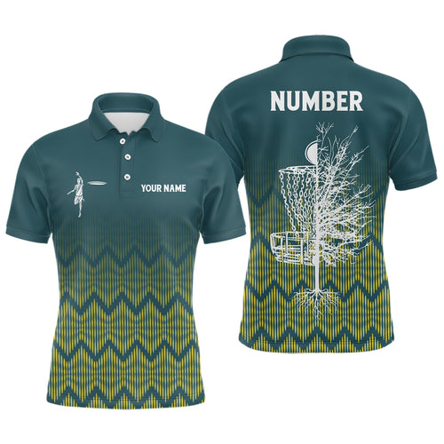 Personalized Mens Disc Golf Polo Shirt Gradient Green Geometric Disc Golf Shirts For Men LDT0724