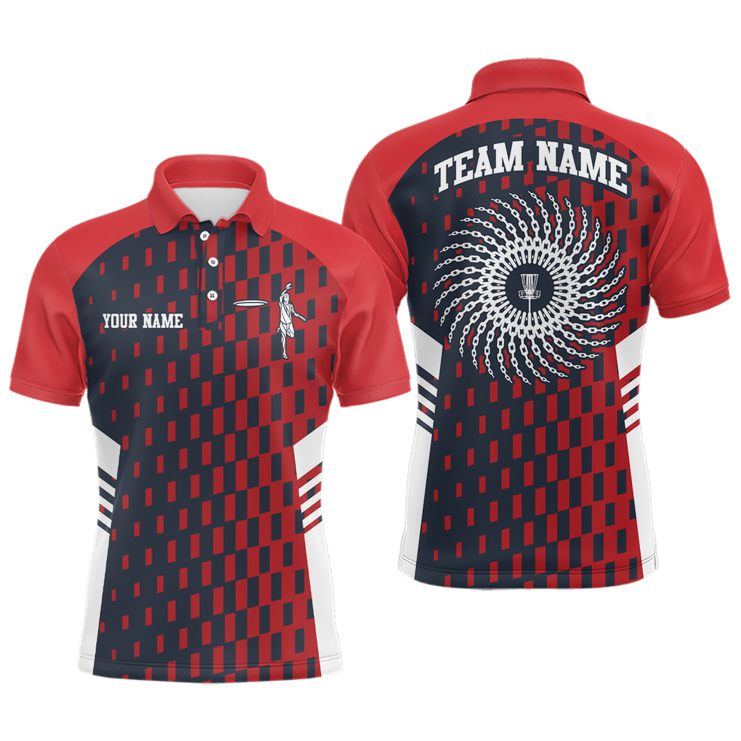 Mens Disc Golf Polo Shirt Red Navy Checkered Custom Disc Golf Shirts For Men Golf Gifts LDT0725