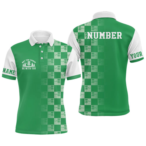 Gradient Green White Checkered Pattern Mens Disc Golf Polo Shirt Customized Disc Golf Tops For Men LDT0955