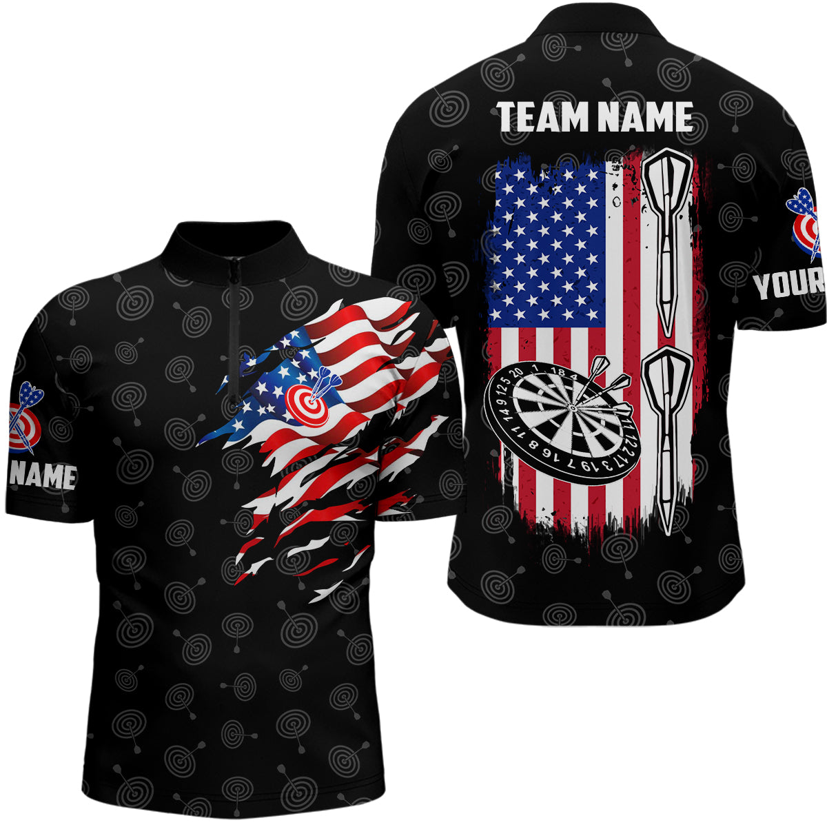 American Flag Personalized Darts Quarter Zip Shirt Custom Patriotic Darts Jersey For Men LDT0733