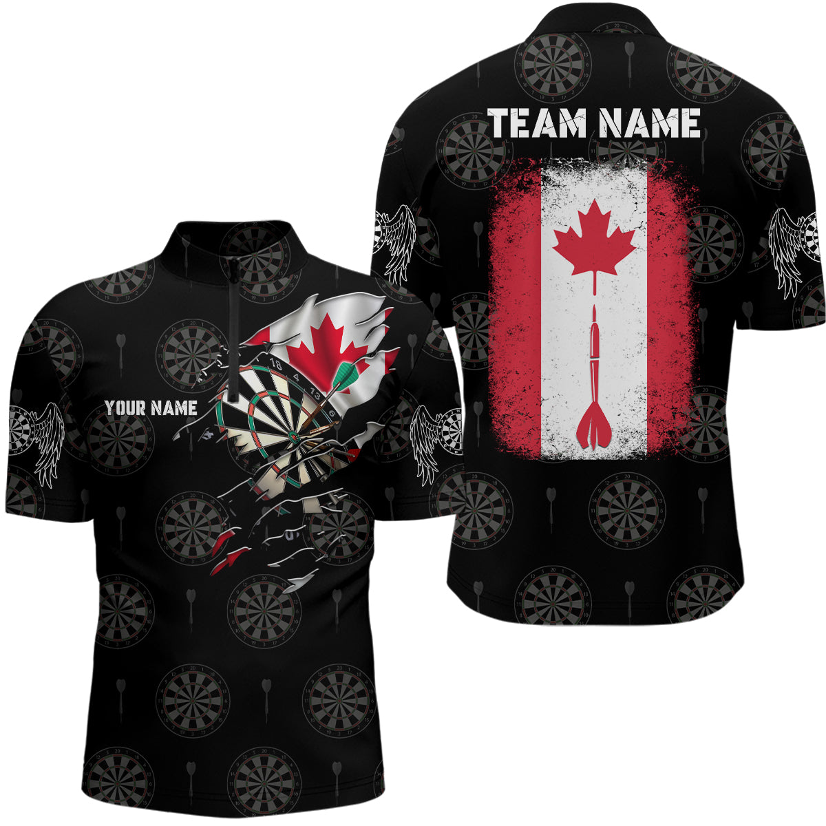 Personalized Retro Canada Flag Darts Quarter-Zip Shirt Custom Patriotic Men Darts Jersey LDT0958