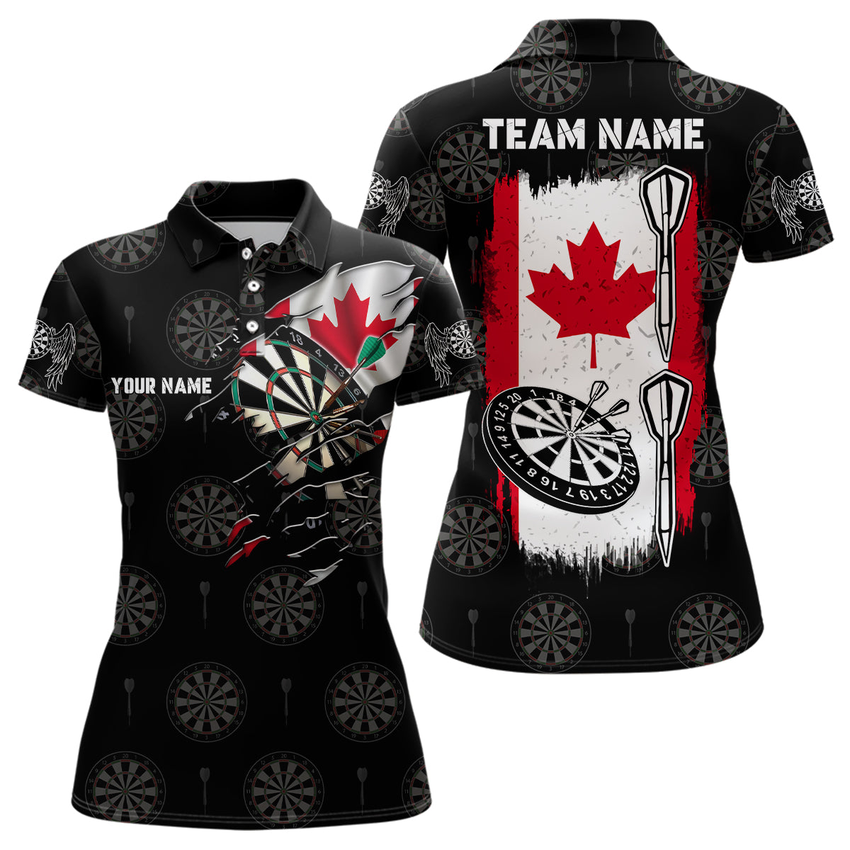 Personalized Retro Canada Flag Darts Polo Shirt Custom Patriotic Darts Jersey For Women LDT0959