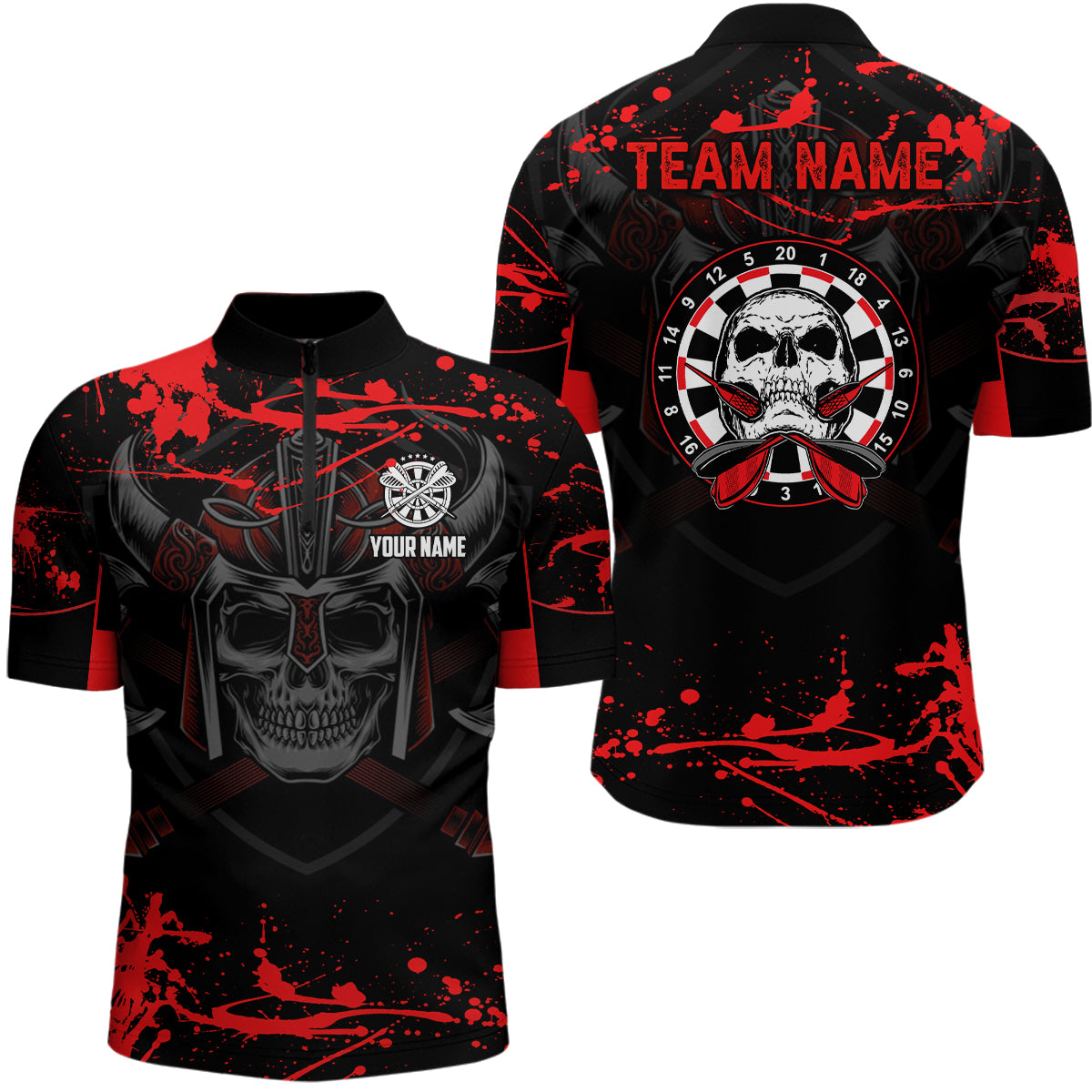 Warrior Skull Darts Quarter-zip Shirt Custom Red Scary Darts Shirt For Men Dart Jerseys LDT0963