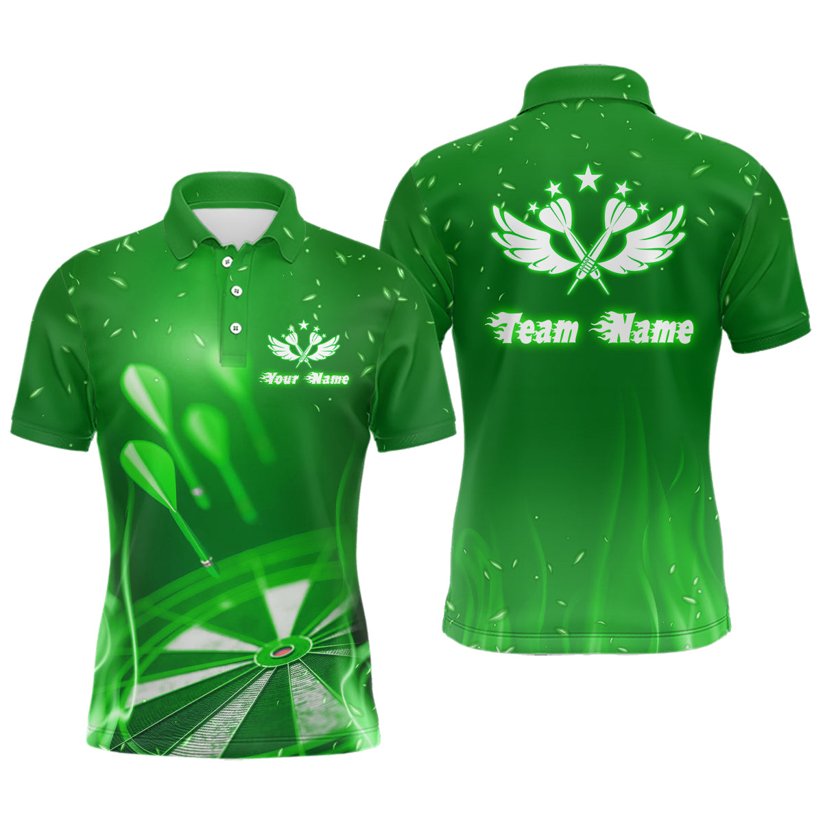 Green Fire Flame Star Personalized Mens Darts Polo Shirt Custom Cool Dart Jerseys For Men LDT1376