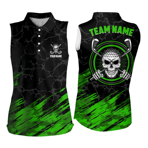 Personalized 3D All Over Print Skull Womens Sleeveless Golf Polos Green & Black Golf Shirts For Women LDT0179