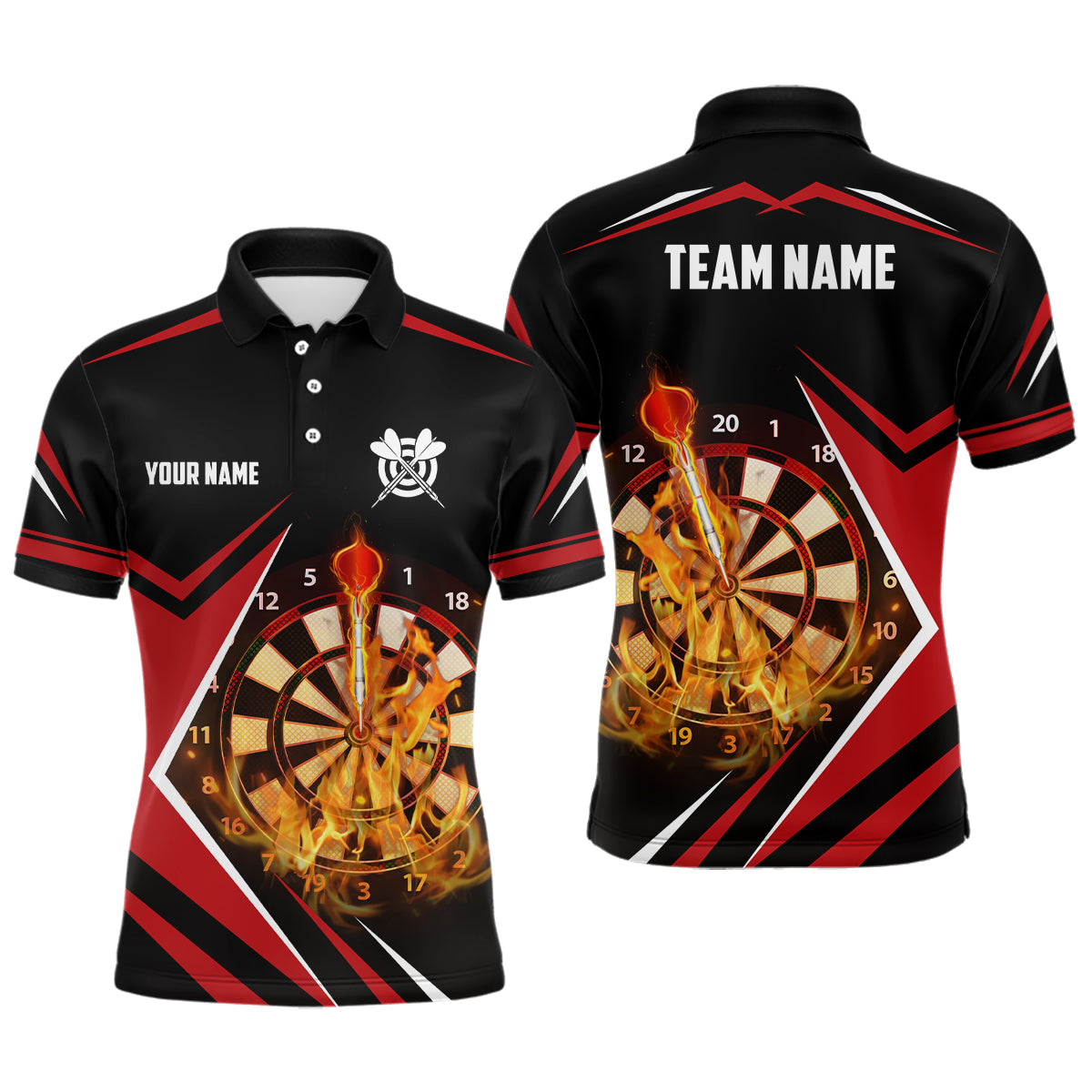 Black Red Fire Flame Mens Darts Polo Shirt Custom Darts Shirt For Men Dart Jerseys LDT1388