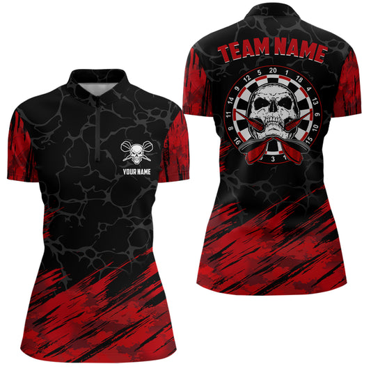 Personalized 3D All Over Print Skull Darts Quarter-Zip Shirt Red Black Womens Dart Jerseys LDT0449