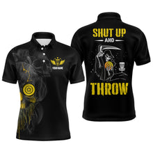 Load image into Gallery viewer, Custom Shut Up And Throw Smoky Skull Yellow Mens Disc Golf Polo Shirts Scary Golf Gifts For Men LDT0451