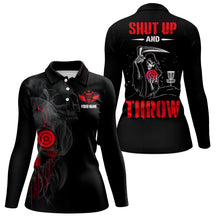 Load image into Gallery viewer, Custom Shut Up And Throw Smoky Skull Red Disc Golf Polo Shirts Scary Golf Gifts For Women LDT0452