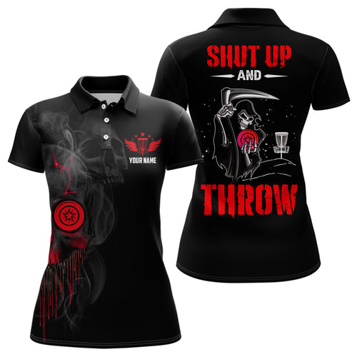 Custom Shut Up And Throw Smoky Skull Red Disc Golf Polo Shirts Scary Golf Gifts For Women LDT0452