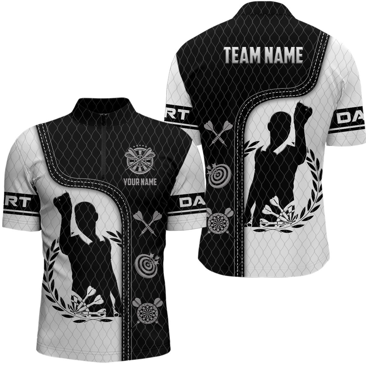 Black White 3D All Over Print Darts Quarter Zip Shirt Personalized Jersey For Darts Player LDT0994