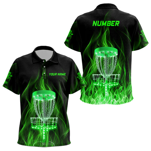 Green Fire Flame Disc Golf Basket Kids Polo Shirts Custom Disc Golf Shirts For Kid Golf Gifts LDT1403