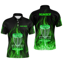 Load image into Gallery viewer, Green Fire Flame Disc Golf Basket Mens Polo Shirts Custom Disc Golf Shirts For Men Golf Gifts LDT1403